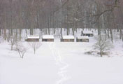 View in Jockey Hollow at the soldier huts, after a heavy snow cover.