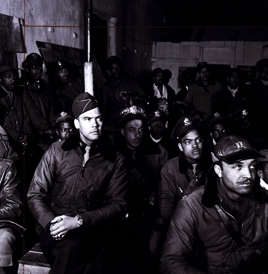 Photograph of Benjamin Oliver Davis and Pilots at Briefing