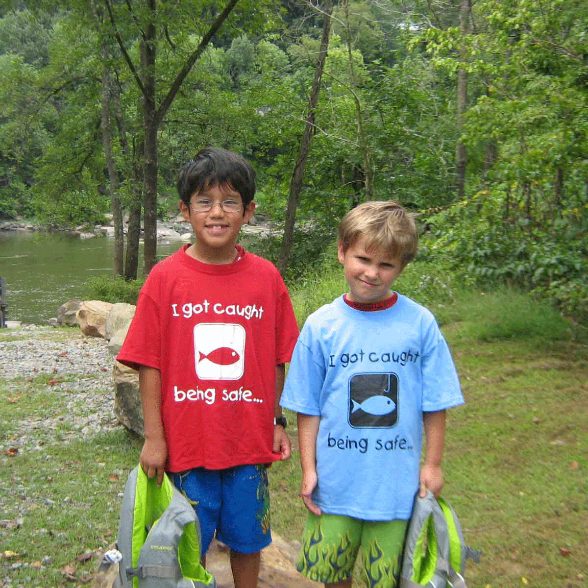 Boys were awarded T-shirts for wearing lifejackets at New River Gorge