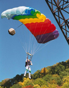 Parachutist jumping from New River Gorge Bridge