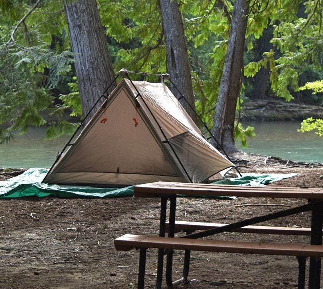 tent and picnic table