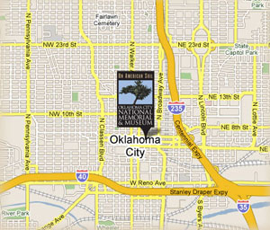 detail map of memorial location in downtown Oklahoma City