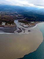 Aerial view of the mouth of the Elwha River.