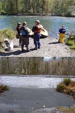 Photo of the Elwha River in May 2011 and December 2012