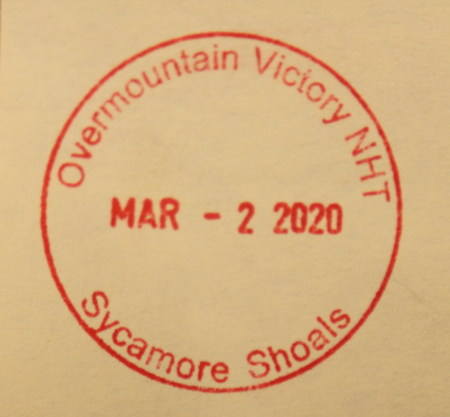 Passport stamp for OVNHT at Sycamore Shoals