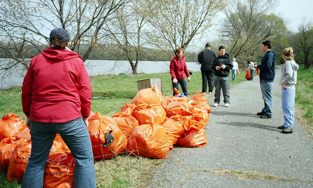 volunteers helping out during river clean-up