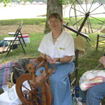 Julie O'Donnell with spinning wheel