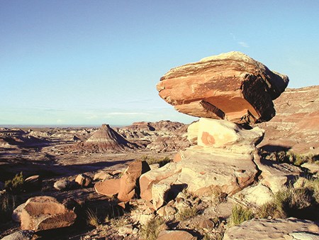 Badlands and balanced rocks in the wilderness
