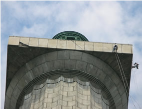 Inspecting the observation deck of the monument.