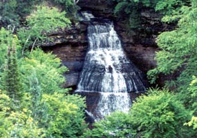 Chapel Falls cascades 60 feet down sandstone cliffs on its way to Chapel Lake.