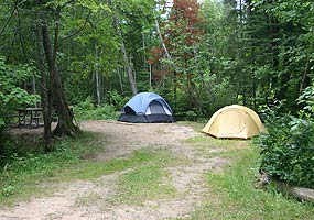 A campsite at the Hurricane River Campground located near the Lake Superior shore.