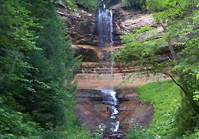 Munising Falls is located in a secluded cool valley at Pictured Rocks National Lakeshore.