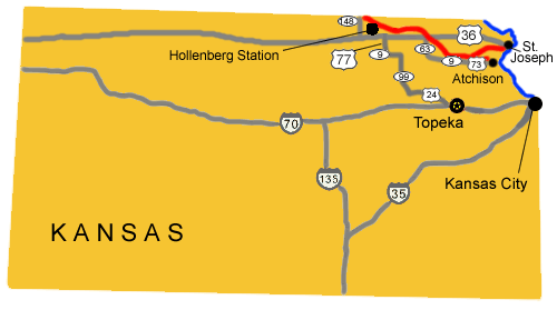 Map image showing the location of the Hollenberg Pony Express Station.