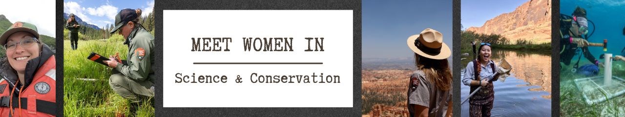 a collage of photos of women scientists with text "Meet Women in Science and Conservation"