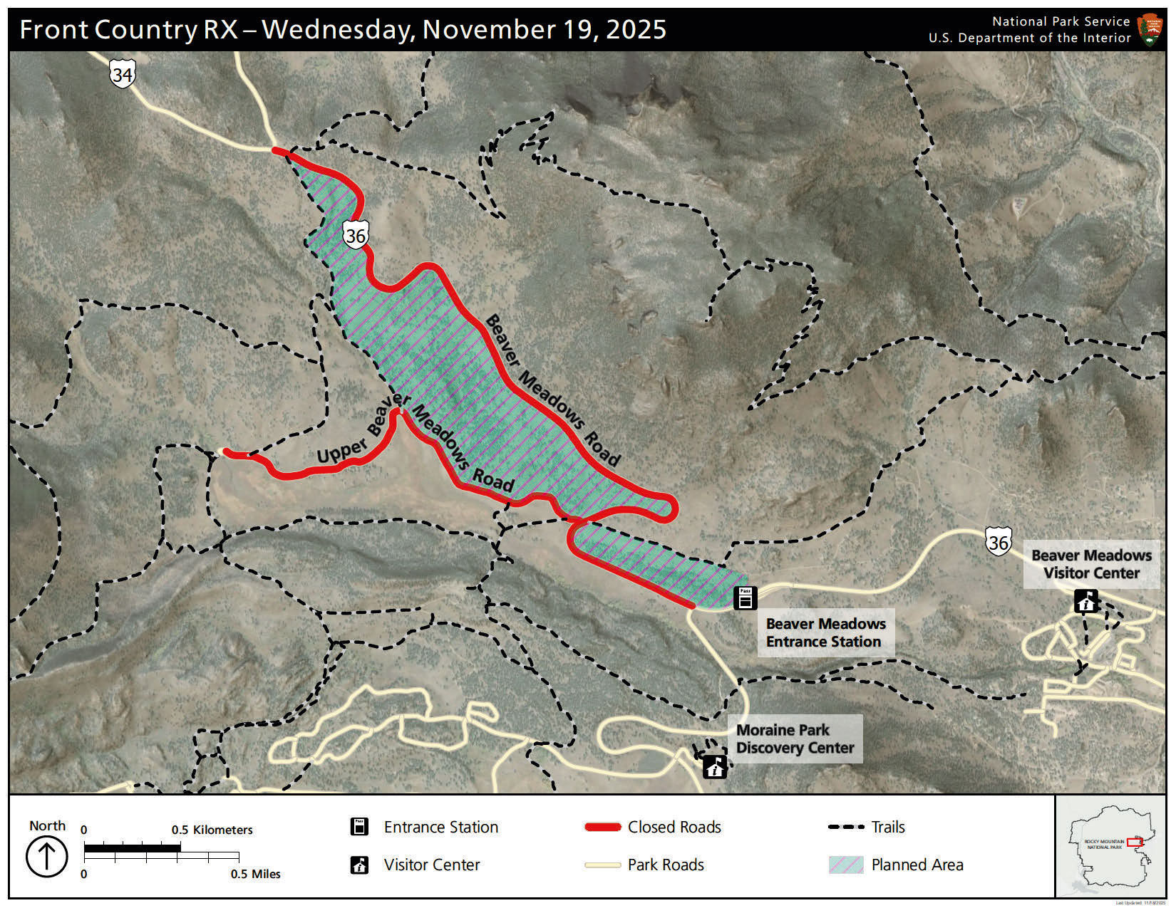 Map of potential prescribed fire and related road closure to take place on November 19.