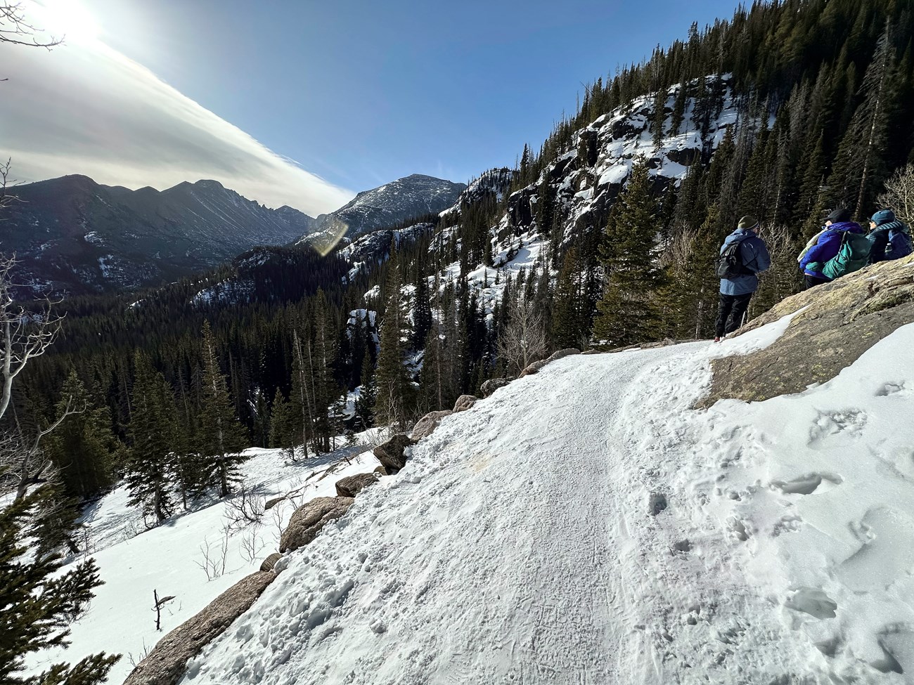 Trail to Dream Lake with snow on the trail