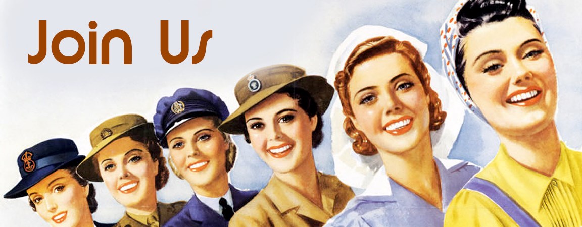 Illustration of WWII era women in various uniforms.