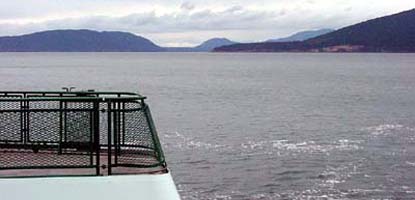 View of San Juan Island from ferry deck.