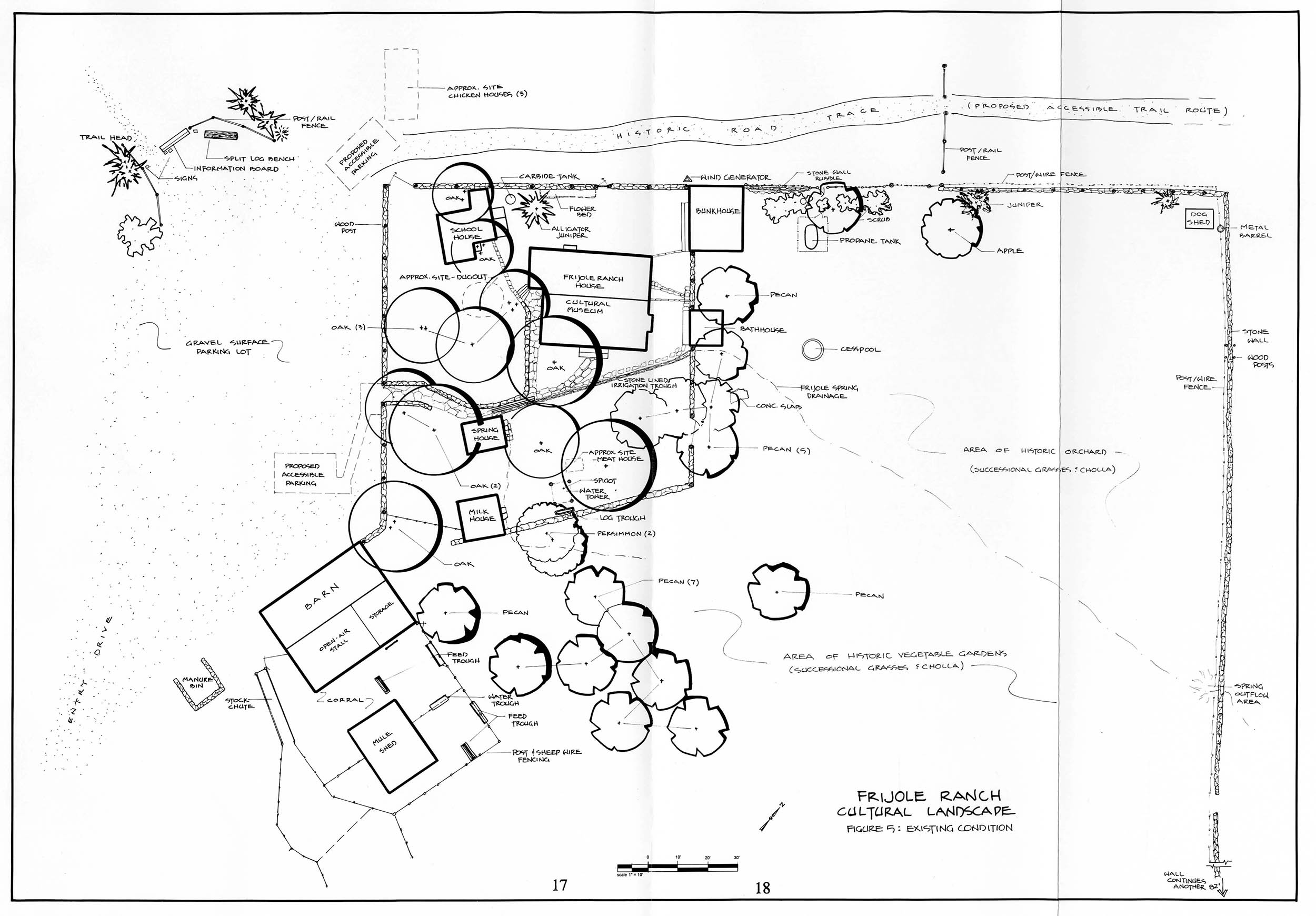 Site plan of existing conditions at Frijole Ranch, 1994