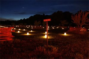 A naturally dark setting enhances the impact of luminaries honoring the fallen soldiers at Shiloh National Military Park.
