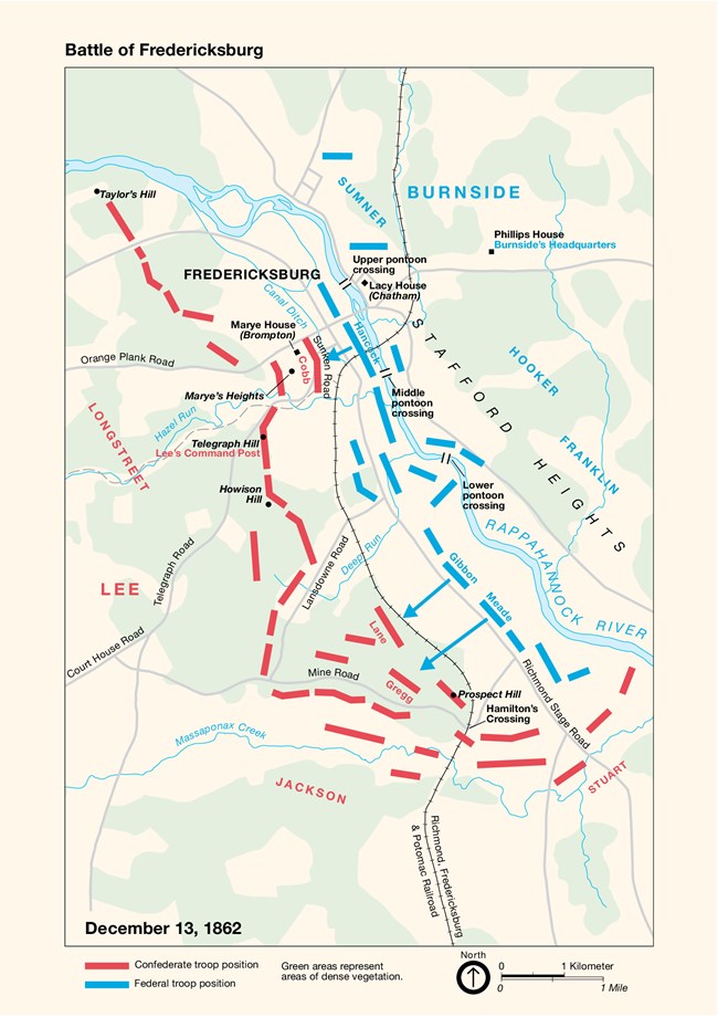 Map showing events of the Battle of Fredericksburg, December 13, 1862
