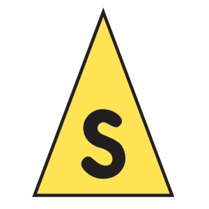 A yellow triangle with the letter S in the middle of it.