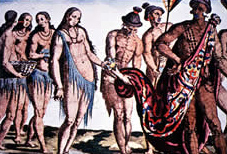 Historic drawing of a Timucuan chief and procession.