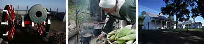 Banner image of Fort Caroline and Kingsley Plantation, including a photograph of a 16th century reenactor cooking.