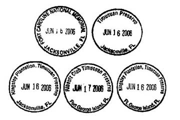 The five passport stamps for the Timucuan Preserve are pictured here.