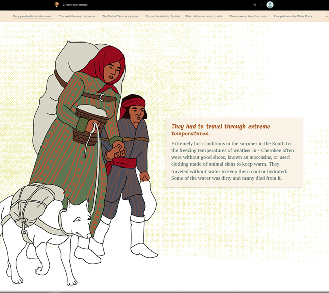 An illustration of a two people and an animal walking.