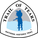 Silhouette of woman standing in the wind on logo for Trail of Tears National Historic Trail