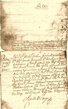 Burial Record of Padre Kino