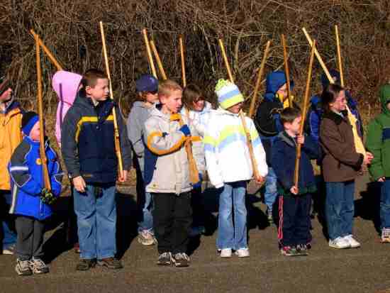 Kids drilling and training in the Join the Continental Army Junior Ranger Program