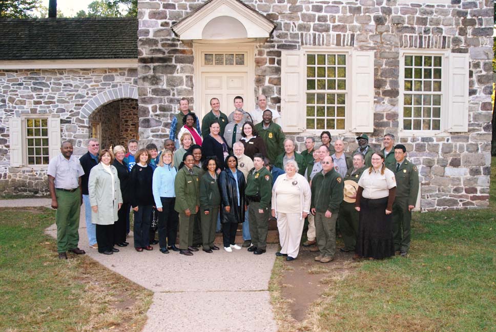 Valley Forge NHP staff and volunteers in front of General Washington's Headquarters