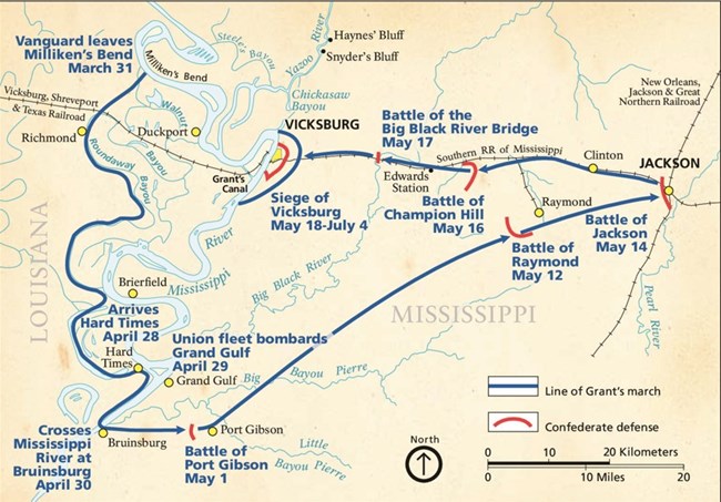 map of Grant's march into Vicksburg