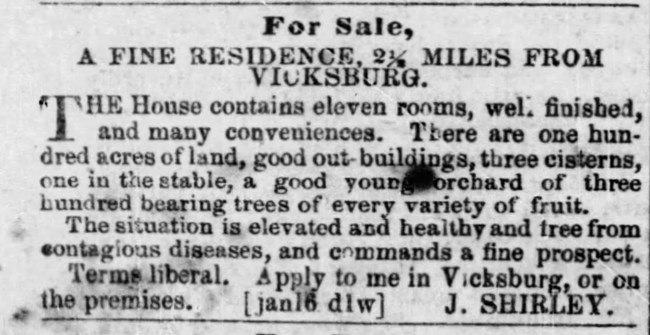 A newspaper ad description of the Shirley Plantation