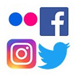 A collection of symbols representing social media: Flickr, Facebook, Instagram, and Twitter