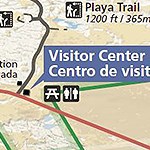 Close up of map with trails and visitor center marked