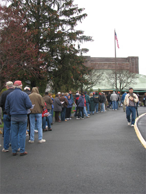 Patrons in line on the opening day of ticket sales, 2009.