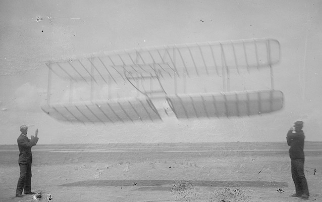 Wilbur and Orville with glider- Kitty Hawk, 1901