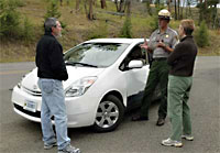 Visitors question a NPS ranger about the