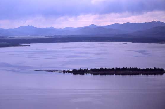 An aerial view of Yellowstone Lake