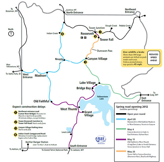 Spring 2012 Road Map of Yellowstone