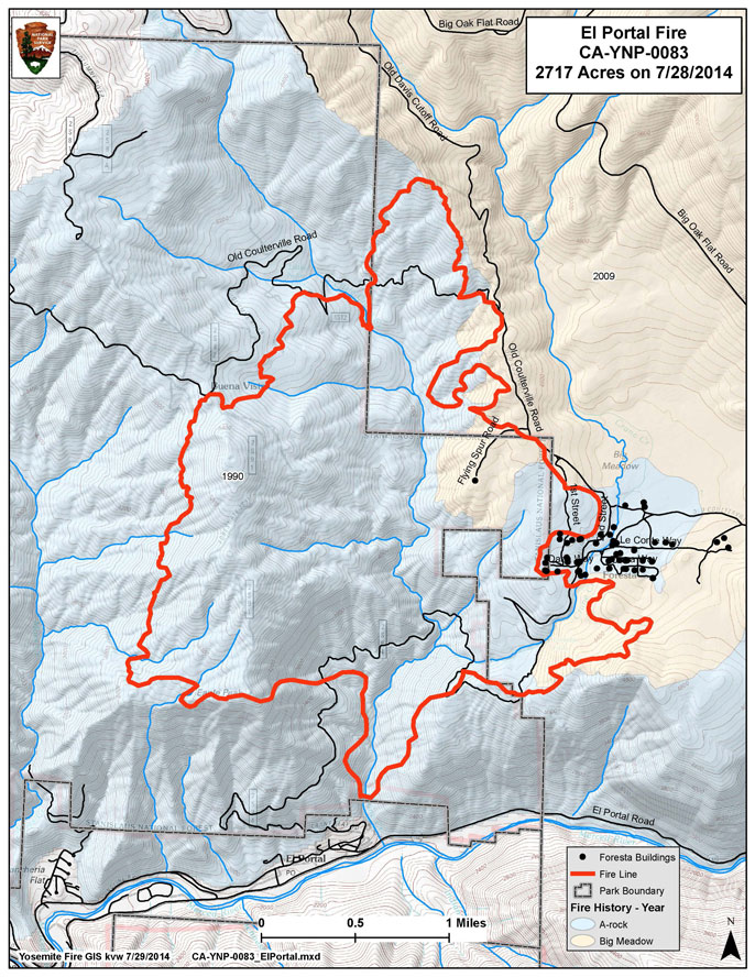Map showing extent of the El Portal Fire