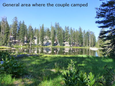 The general area where the couple camped overnight near pond