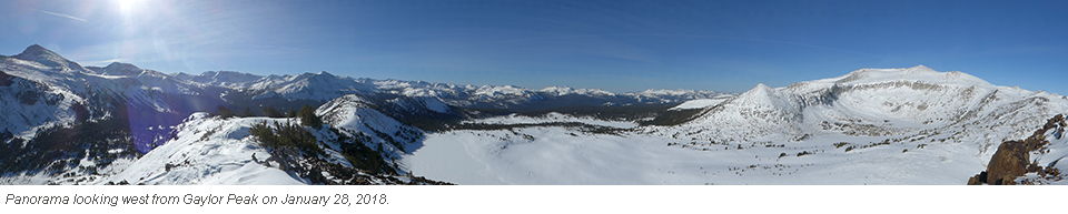 Panoramic view of Gayler Peak and surrounding mountains with snow