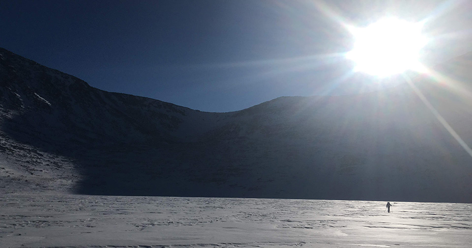 Skier on Helen Lake on January 13, 2020.