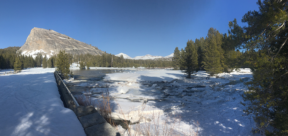 Ice jams causing the river to change course in the Tuolumne Meadows area on April 7, 2018.