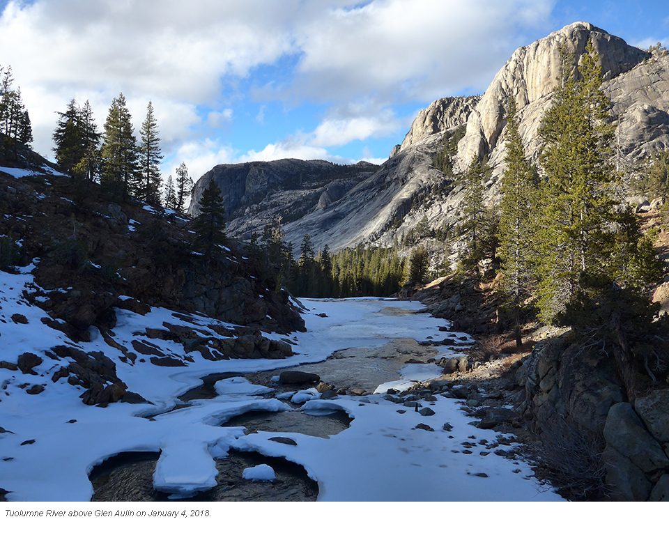 Tuolumne River at Glen Aulin on January 4, 2018. Some snow on banks