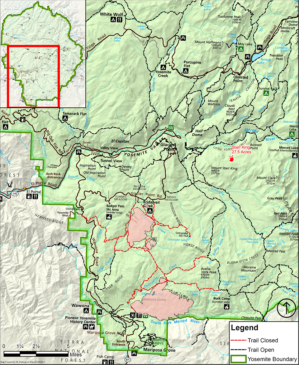 Map showing trail closures due to Empire and South Fork Fires